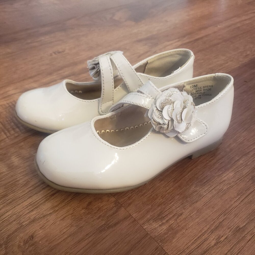 Petalia White Patent Sparkle Floral-Strap Sandal - Toddler Size 10
